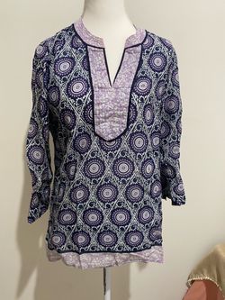 Talbots Navy and Purple Medallion Print Tunic Top size S