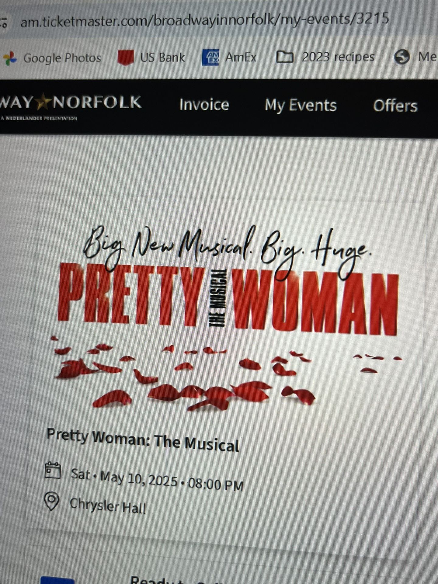 Cheap Norfolk Broadway Tickets! This Saturday 5/10 8pm , Pretty Woman