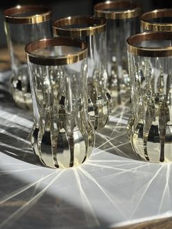 6 Vintage MCM Dorothy Thorpe Style High Ball Glasses with Removable Coasters