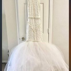 Customized White Pearl Wedding Dress