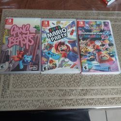 Super Mario Party, Mario Kart Deluxe 8, and Gang Beasts
