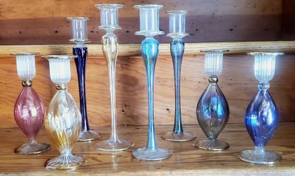 Vintage Egyptian Hand-Blown Glass Candlestick Holders - Assorted 24k Gold Trim Taper lot of 20