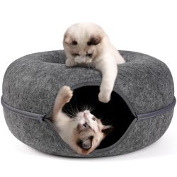 Bininl Cat Tunnel Bed,Cat Tunnels For Indoor Cats,Cat House Donut Tunnel For Pet Cat Cave,Detachable Round Cat Felt