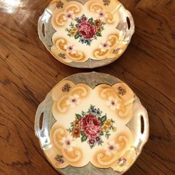 2 Rare Vintage Matching Bavaria Rose Plates With Handles - $15.00 Each or $25.00 for Both