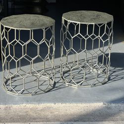 2 Silver Metal Side End Tables 14x14 h 18