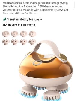 [282].  arboleaf Electric Scalp Massager Head Massager Scalp Stress Relax, 5 in 1 Kneading 128 Massage Nodes, Waterproof Hair Massage with 8 Removable