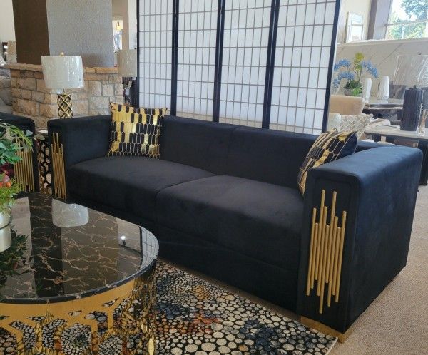 Black Gold Velvet Sofa