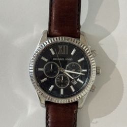 Michael Kors Lexington Silver-Tone Leather Watch