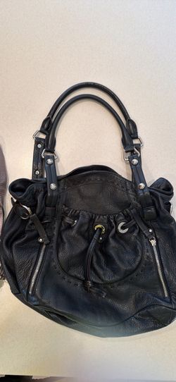 B. Makowsky Black Pebble Leather Large Purse with Silver Hardware and matching wallet