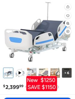 ✨️ VEVOR Premium 5 Function Full Electric Hospital Bed, ICU Electric Medical Bed with Trendelenburg & Reverse Trendelenburg, 5-Inch Locking Casters, I