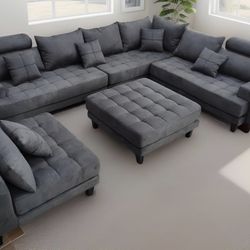 Stendmar 5-Piece Contemporary Solid HE53-5A Dark Grey Microfiber Fabric Sectional Sofa Set S150LDG 