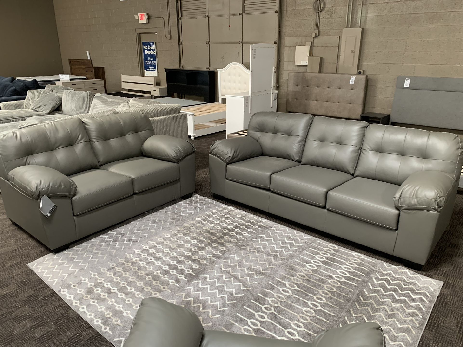 Grey Leather Sofa And love Seat