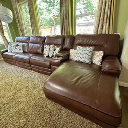 Almost New  Brown Leather Sectional  with  Chaise