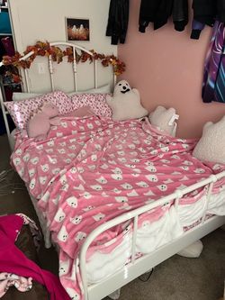 Full size ikea white metal frame bed