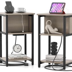 Nightstand with Charging Station Set of 2, 3-Tier For Sale $32.00 50%+ OFF Retail $64.99 NEW IN BOX
