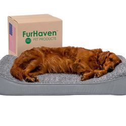 Furhaven Orthopedic Dog Bed Large for Dogs Up to 75 lbs - Washable Contour Style Pet Bed with Removable Cover, Waterproof Lining & Nonskid Bottom - Ul