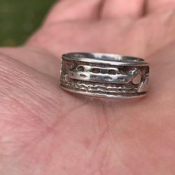 Sterling Silver Paddleboat Ring with Symbols - Size 6 1/2 Jewelry