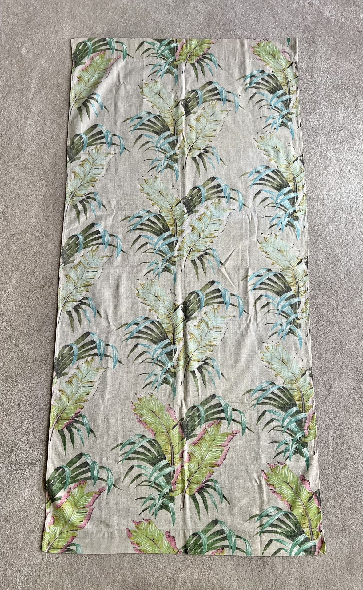 Vintage Barkcloth fabric, tropical green leaves