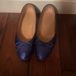 Chanel Colbalt Blue Ballerina Flat Shoe With cc On Toe