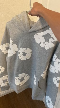 grey denim tear hoodie