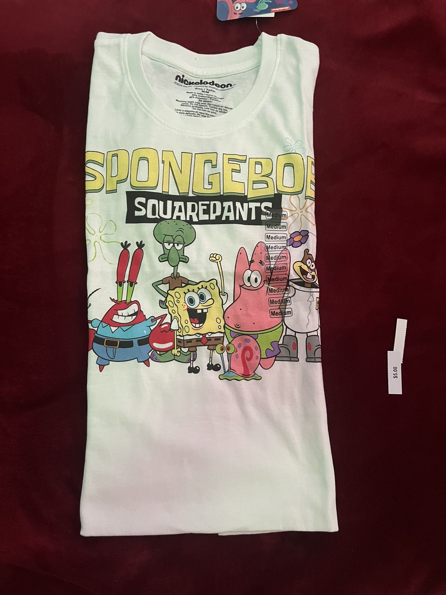 new men’s sponge bob square pants tshirt size medium
