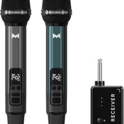 Wireless Microphone, Metal Dynamic Wireless Microphones with One-to-One Chip Connection and Rechargeable Receiver