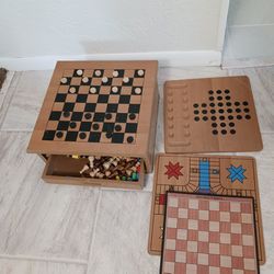 Wood Checker Chess Game Boards & Pieces See Pics
