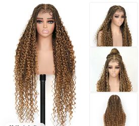 Boho Braided Wig 36Inch Full Lace Premium Synthetic Knotless Box Braid Wig with Baby Hai