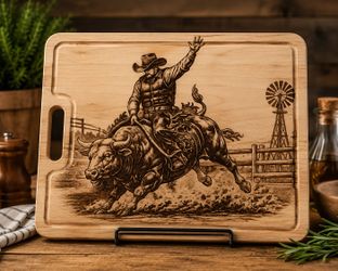 Bull Rider Engraved Wooden Cutting Board