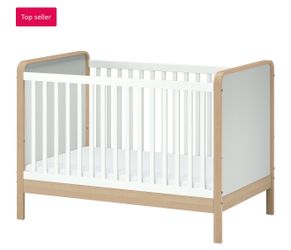 ÄLSKVARD Crib, birch/white, 27 1/2x52" & SKÖNAST Foam mattress for crib, 27 1/2x52"
