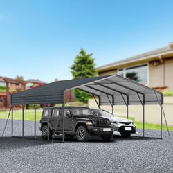 20x20FT Metal Carport Heavy Duty with Galvanized Steel Roof, Outdoor Garage Car Shelter Shade for 2 Cars, Boats and Truck
