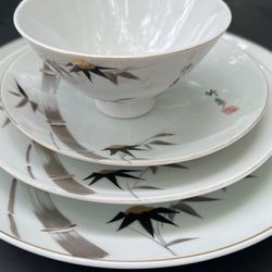 ‘Bamboo Springs’ Japanese plate & tea bowl set 