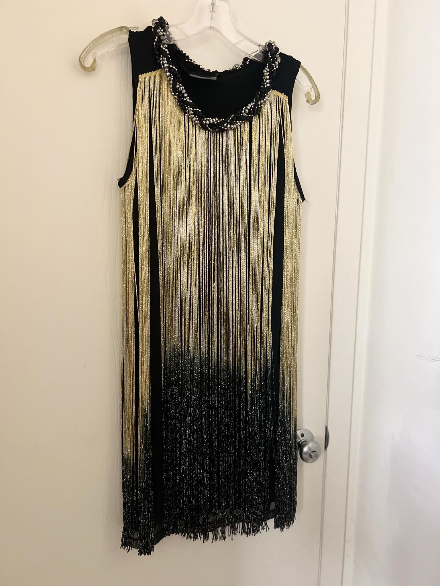Black And Gold Fringe Dress