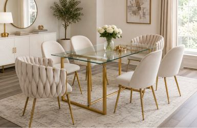 Glass Top Dining Table with Gold Metal Base