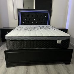 Queen Bed Platform Bed / mattress included  New in a box  Color: blackq ☎️📲 (213)713-74-89   Cama Medida  queen /  Colchon Incluido  Nueva en Caja  C