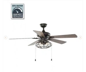Home Decorators Collection Ellard 52 in. LED Indoor Matte Black Ceiling Fan with Light - New