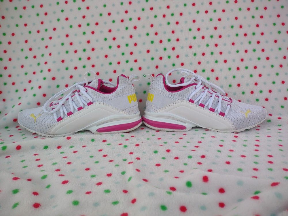 Puma Axelion Mesh Girls Sneakers Pink Yellow & White Size 7C