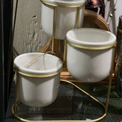 3 Boho Decorative Ceramic Pots  3”