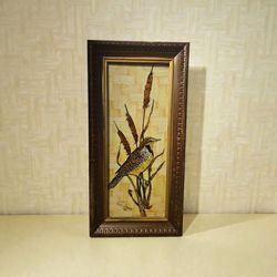 vintage framed art piece featuring a meadowlark bird signed by artist