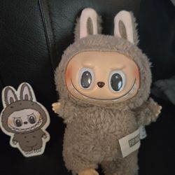 Labubu Exciting Macaron Light Brown Toffee Plush Toy Keychain 