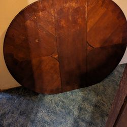 Antique Wood Dining Room Table With Leaf And Chairs 