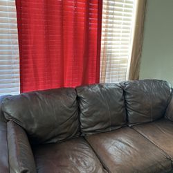 2 Piece Genuine Brown Leather Couches