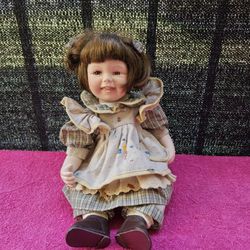 The Teddy Bear Artist Painter Porcelain Collectible 9" Little Girl Doll