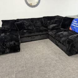 Huge Black Sectional Sleeper W/ Storage Chaise- EZ $10 Dow. Payment Options Available 