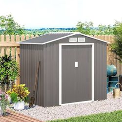 ❤️Steel Shed, 7 x 4 Feet, Garden Tool Storage with Floor Base, 4 Vents and 2 Easy Sliding Doors $150