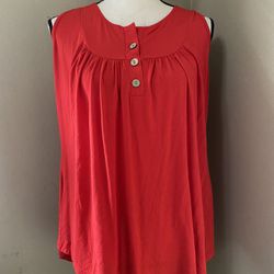 Bright Red Smock Tunic Tank Top Blouse Buttons Soft Stretch Womens L