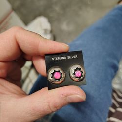 Real Silver With Opal Style Stud Earrings 