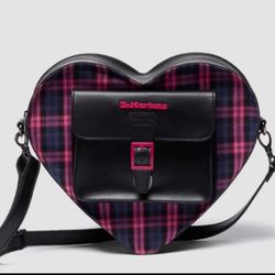 Dr. Martens Heart-Shaped Crossbody Bag - Black and Pink Plaid