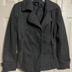 Women’s Forever 21 Grey Side Belted Button Up Pea Coat Size Medium 