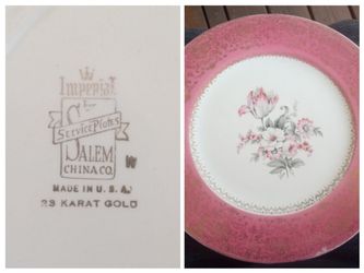 Rare Vintage 23 Karat Gold Imperial Salem China Co Service Plates